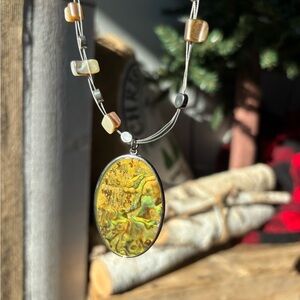 ✨mosaic/abalone, amber/silver, and rhodonite necklace set✨